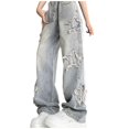 thumbnail image 1 of Women's High Waisted Vintage Star Jeans - Embroidered Straight to Wide Leg Slim Fit Denim Pants, 1 of 8