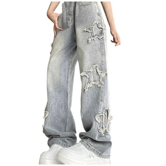 Women's High Waisted Vintage Star Jeans - Embroidered Straight to Wide Leg Slim Fit Denim Pants