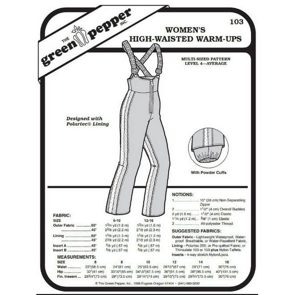 Women's High-Waisted Warm-Ups #103 Sewing Pattern (Pattern Only)