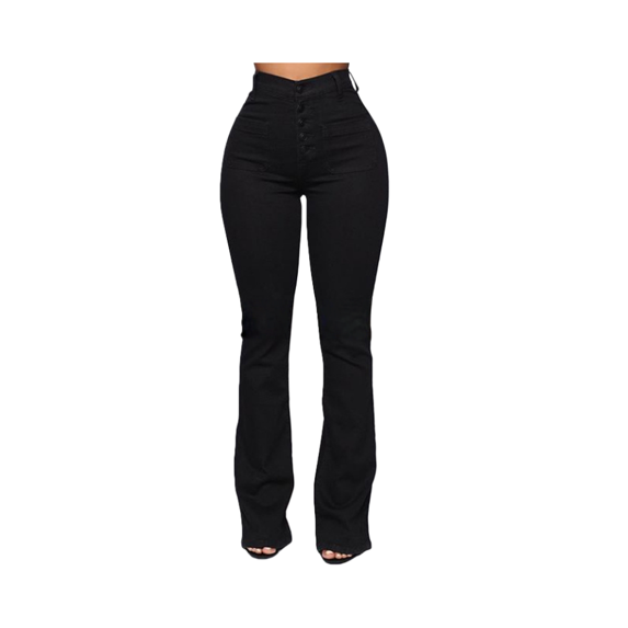 Women’s High-Waisted Washed Denim Jeans, Straight-Leg Long Pants with Button Patch Pockets, Casual Slimming Stretch Jeans for Daily Wear, Classic Comfortable Women’s Denim