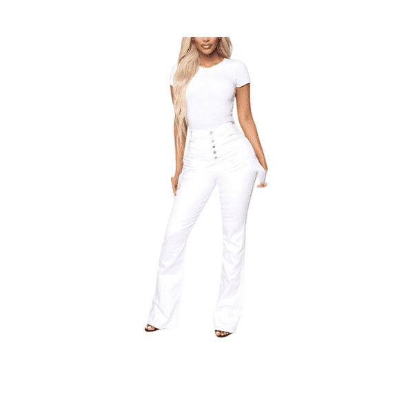 Women’s High-Waisted Washed Denim Jeans, Straight-Leg Long Pants with Button Patch Pockets, Casual Slimming Stretch Jeans for Daily Wear, Classic Comfortable Women’s Denim