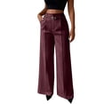 thumbnail image 1 of Women's High Waisted Wide-Leg Business Trousers - Straight-Leg Office Pants with Belt, Coffee Brown Size M, 1 of 5