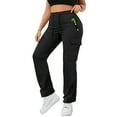 thumbnail image 1 of Women's High Waisted Wide Leg Cargo Pants - Drawstring with Pockets Work Casual Trousers, Black Size L, 1 of 5