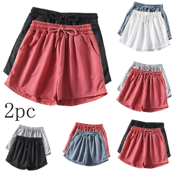Women's High Waisted Wide Leg Casual Shorts, 2Pc Set Running Fitness Shorts, Thin Loose Fitting Printed Solid Color Athletic Wear, Quick Dry Breathable Lounge Gym Workout Travel Essentials for Women