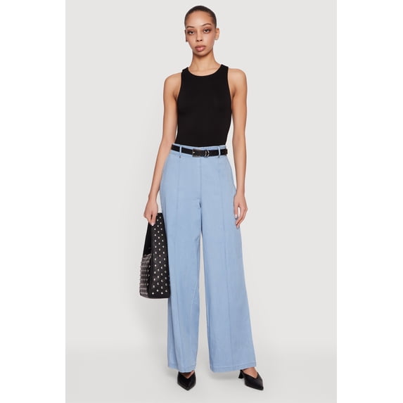 Women's High Waisted Wide Leg Chambray Pants