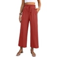 thumbnail image 1 of Women's High Waisted Wide Leg Cropped Pants Casual Drawstring Elastic Waist Capri Pants with Pockets, 1 of 7
