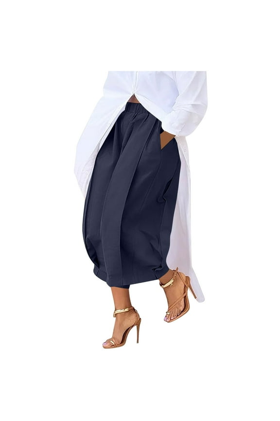 Women's High Waisted Wide Leg Cropped Pants Casual Summer Loose Fit Ankle Length Palazzo Work Trousers with Pockets