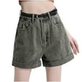 thumbnail image 1 of Women's High Waisted Wide Leg Denim Shorts Chic Rolled Hem Stretchy Summer Jean Shorts with Pockets, 2025 Trendy A-Line Casual Hot Pants, 1 of 4
