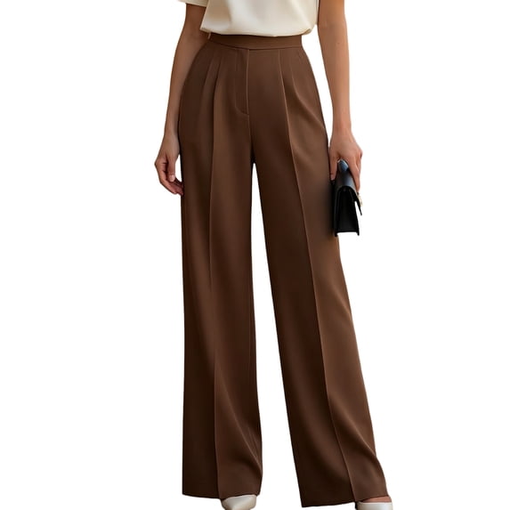 Women's High Waisted Wide Leg Dress Work Pants | Business Casual Office Trousers, Elastic Waist Pleated Dressy Flowy Palazzo Slacks, Fall Summer Teacher Interview Outfits, L