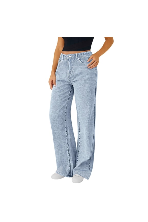 Women's High Waisted Wide Leg Jeans, Baggy Mom Jeans, Straight Leg Denim Pants for Casual Wear, Street Style and Daily Outfits, Classic Five Pocket Design-Blue