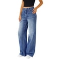 thumbnail image 1 of Women's High Waisted Wide Leg Jeans, Baggy Mom Jeans, Straight Leg Denim Pants for Casual Wear, Street Style and Daily Outfits, Classic Five Pocket Design-Dark Blue, 1 of 7