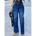 thumbnail image 1 of Women's High - Waisted Wide - Leg Jeans Loose Fit Fashion Casual Retro Casual Trend Cotton Denim Classic Button Pocket Design Multiple Washes (Black/Blue/Gray) Fashion Everyday Pants, 1 of 5