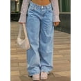 thumbnail image 1 of Women's High - Waisted Wide - Leg Jeans Loose Fit Retro Minimalist Trend Casual Everyday Sexy Straight Pants-Diagonal Pocket Jeans Cotton Denim Classic Button Design Multiple Washes (Blue/Gray) Casua, 1 of 4