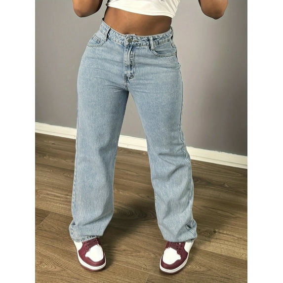 Women's High - Waisted Wide - Leg Jeans Loose Fit Retro Street Style Cotton Denim Classic Button Design Multiple Washes Trendy Casual Pants for Daily Streetwear Looks