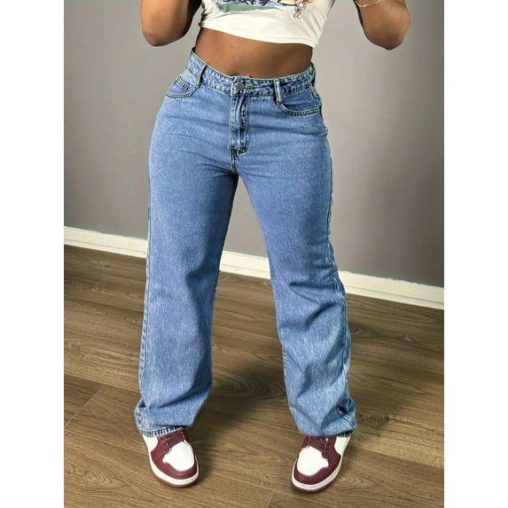 Women's High - Waisted Wide - Leg Jeans Loose Fit Retro Street Style Cotton Denim Classic Button Design Multiple Washes Trendy Casual Pants for Daily Streetwear Looks