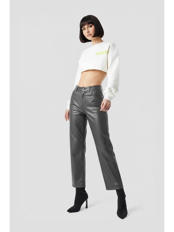 Women's Coated High Waisted Wide Leg Jeans, Size 44