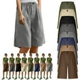 thumbnail image 1 of Women's High Waisted Wide Leg Linen Pants Trousers Slacks Elastic Waistband Buttons Casual Summer Solid Color Flowy Breathable Comfy Lounge Wear Travel Essentials for Women, 1 of 9