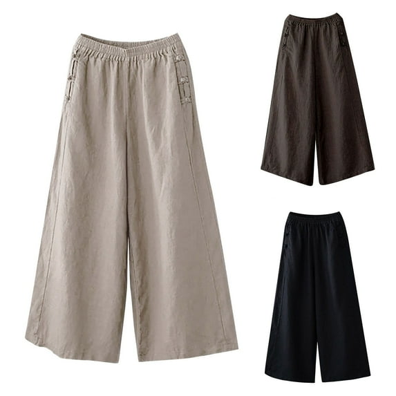 Women's High Waisted Wide Leg Linen Pants Trousers Slacks, Loose Fitting Relaxed Fit Long Pants, Solid Color Soft Breathable Flowy Casual Daily Work Office Lounge Wear Travel Essentials