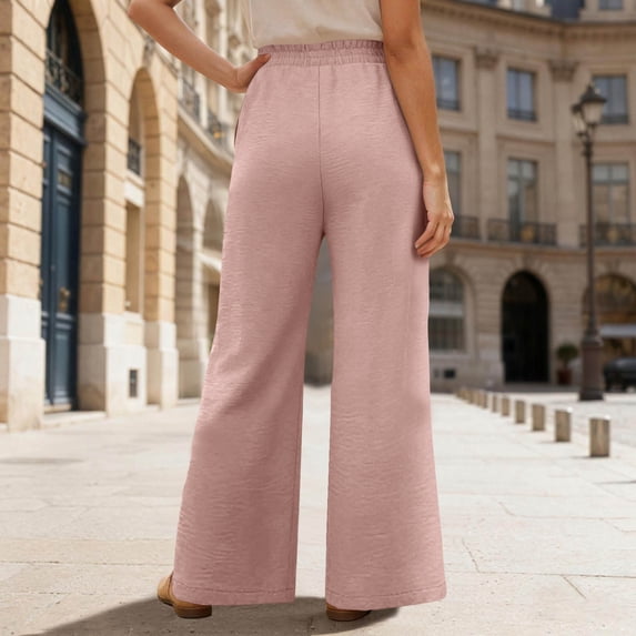 Women's High Waisted Wide Leg Lounge Pants Lightweight Adjustable Tie Knot Flowy Trousers with Pockets Pink 2XL