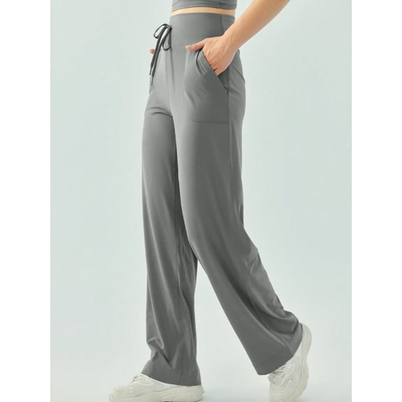 Women's High Waisted Wide Leg Lounge Pants with Drawstring and Pockets