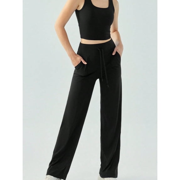 Women's High Waisted Wide Leg Lounge Pants with Drawstring and Pockets