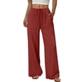 thumbnail image 1 of Women's High Waisted Wide Leg Pants Casual Drawstring Slit Hem Loose Fit Comfy Summer Beach Vacation Red, 1 of 8