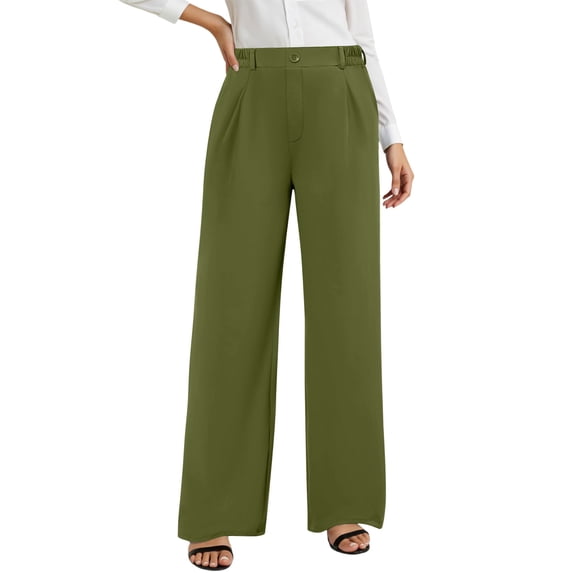 Women's High Waisted Wide Leg Pants Casual Elastic Back Pants With Buttons And Pleated Front