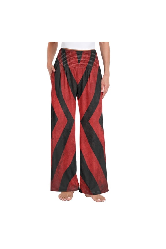 Women's High Waisted Wide Leg Pants Casual Summer Trousers with Pockets Smocked Waist Soft Breathable Lounge Pants for Home Yoga Travel Shopping S-XXL Crimson Cross Of The Wild