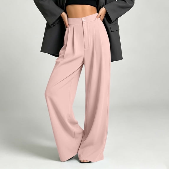 Women's High Waisted Wide Leg Pants Dress Pants Business Casual Slacks Flowy Pleated Trousers with Button for Office Work Formal Evening Wear Classic Fit