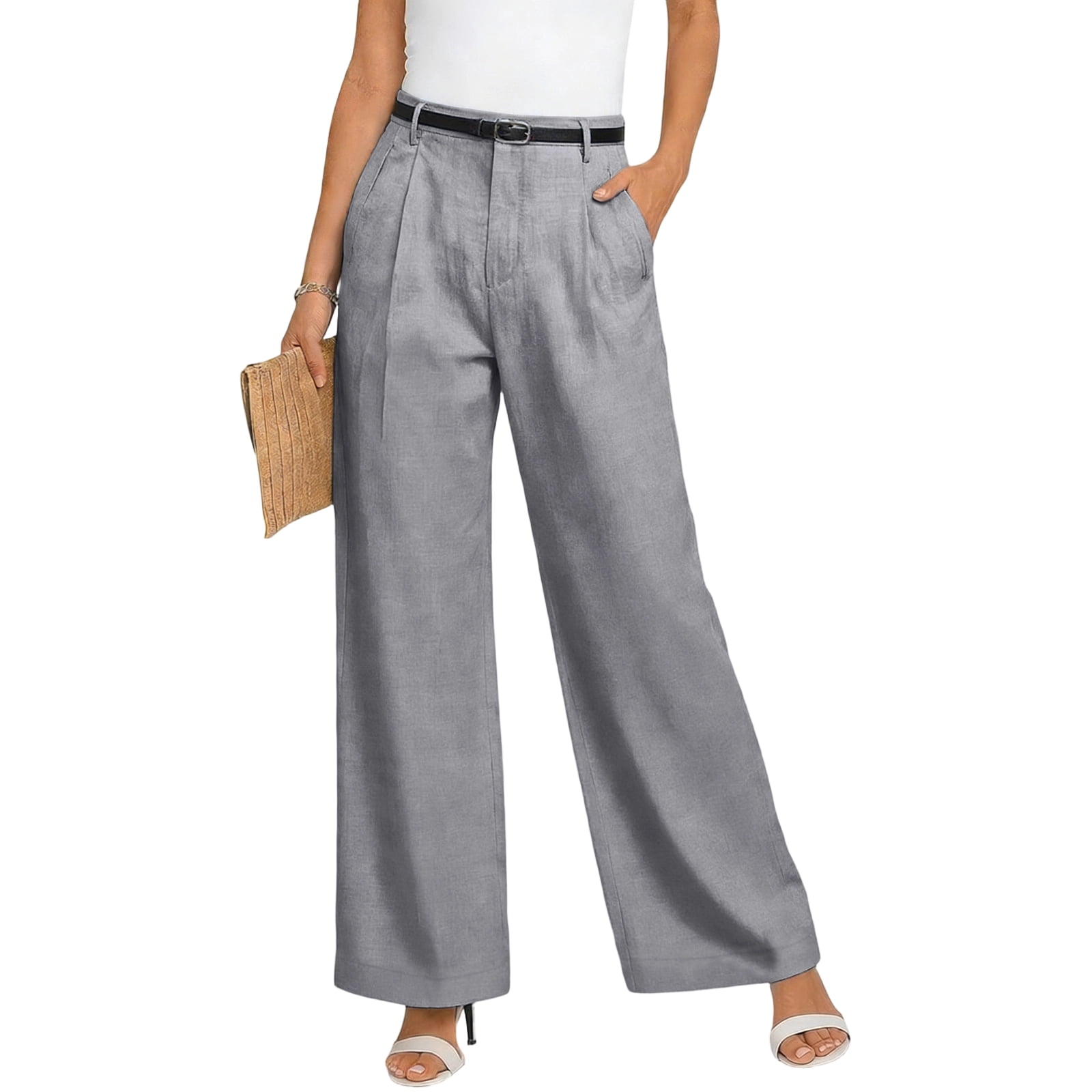 Women's High Waisted Wide Leg Pants Pleated Straight Trousers with ...