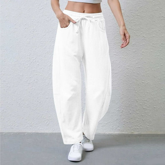 Women's High Waisted Wide Leg Pants Sweatpants Soft Elastic Waist Lounge Pants with Deep Pockets for Travel & Casual Baggy Pants