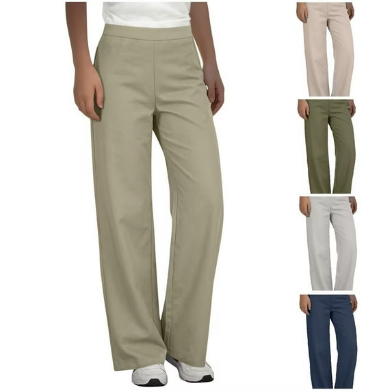 Women's High Waisted Wide Leg Pants Trousers Slacks Bottoms Elastic Waistband Relaxed Fit Stretchy Solid Color Soft Breathable Flowy Casual Business Work Office Lounge Wear Travel Essentials for Wome