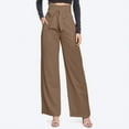 thumbnail image 1 of Women's High Waisted Wide Leg Pants Trousers Slacks with Bow Detail Solid Color Stretchy Flowy Casual Business Work Office Lounge Wear Travel Essentials | Aestivo,Khaki L, 1 of 7