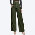thumbnail image 1 of Women's High Waisted Wide Leg Pants Trousers Slacks with Bow Detail Solid Color Stretchy Flowy Casual Business Work Office Lounge Wear Travel Essentials | Aestivo,Army Green L, 1 of 8