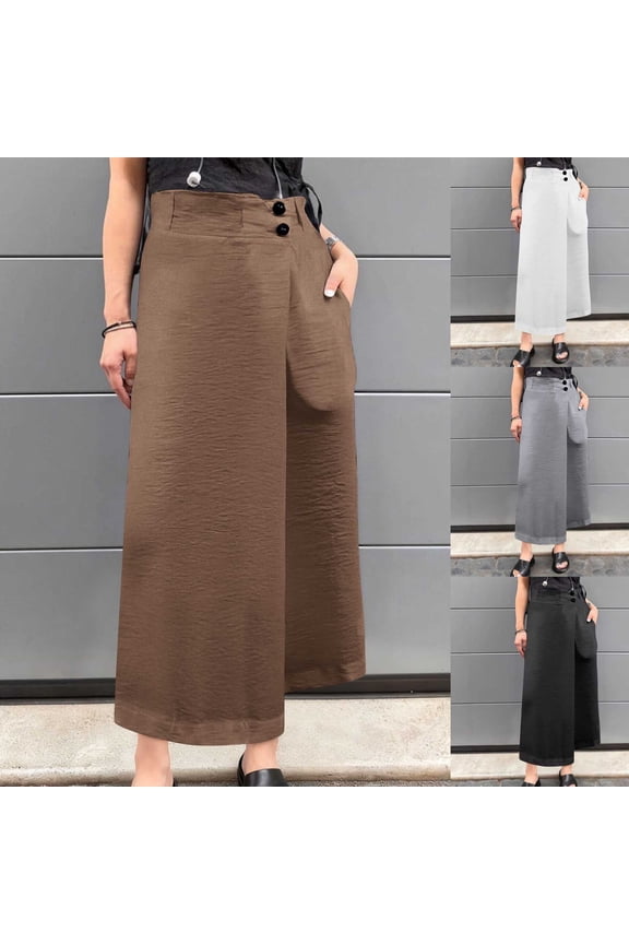 Women's High Waisted Wide Leg Pants Trousers Slacks with Pockets Elastic Waistband Button Fly Casual Business Office Work Relaxed Fit Stretchy Flowy Solid Color Lounge Wear Travel Essentials for Wome