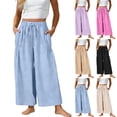 thumbnail image 1 of Women's High Waisted Wide Leg Pants Trousers Slacks with Pockets Elastic Waistband Stretchy Flowy Casual Daily Lounge Wear Comfy Soft Breathable Work Office Travel Essentials for Women, 1 of 8