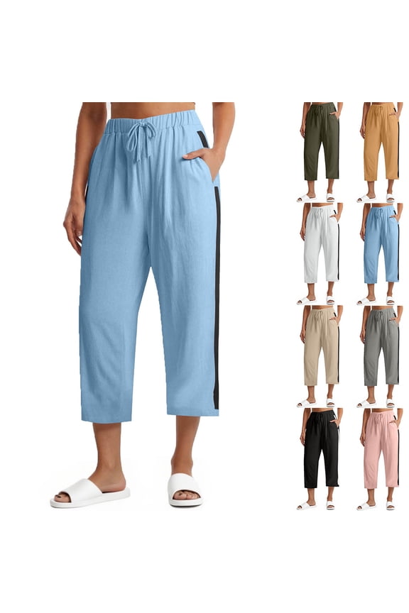 Women's High Waisted Wide Leg Pants Trousers Slacks with Pockets Elastic Waistband Stretchy Solid Color Soft Breathable Flowy Casual Daily Business Casual Work Office Lounge Home Wear