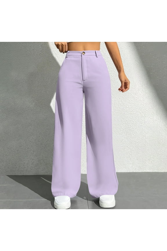Women's High Waisted Wide Leg Pants Trousers Slacks Solid Color Straight Leg Tube Fit Stretchy Soft Flowy Casual Business Work Office Commuting Travel Essentials | Aestivo,Purple M