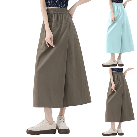 Women's High Waisted Wide Leg Pants Trousers Slacks Summer Solid Color Thin Lightweight Flowy Casual Office Work Lounge Wear Travel Essentials | Aestivo,Green L
