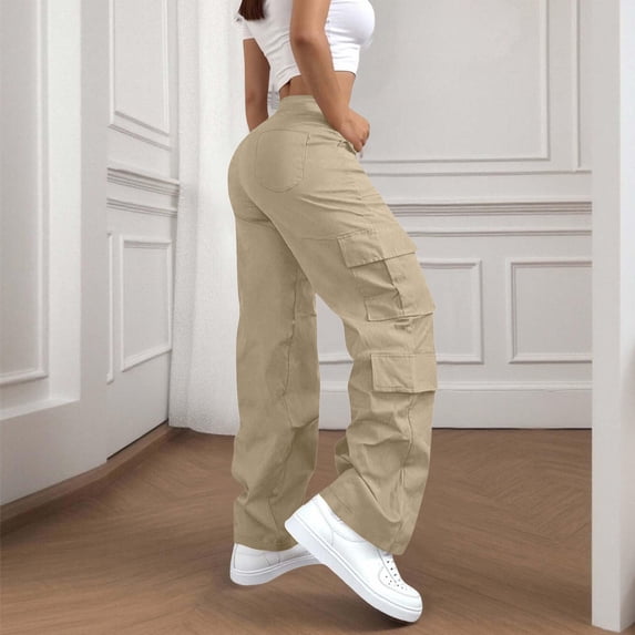 Women's High Waisted Wide Leg Pants with Multiple Pockets Casual Work Trousers
