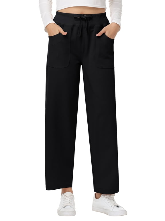 Women's High Waisted Wide Leg Pants Casual Pants with Adjustable Drawstring Waist Black XL