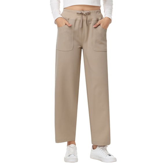 Pdbokew Women's High Waisted Wide Leg Pants Casual Pants with Adjustable Drawstring Waist Brown M