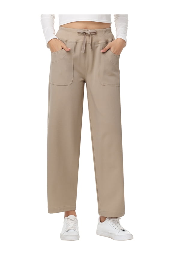 Women's High Waisted Wide Leg Pants with Pockets Casual Pants Adjustable Drawstring Waist Casual Pants Brown S