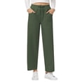 thumbnail image 1 of Pdbokew Women's High Waisted Wide Leg Pants Casual Pants with Adjustable Drawstring Waist Green XL, 1 of 8