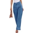 thumbnail image 1 of Women High Waisted Wide Leg Pleated Jeans Loose Elastic Denim Pants with Pockets, 1 of 6
