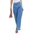 thumbnail image 1 of Women High Waisted Wide Leg Pleated Jeans Loose Elastic Denim Pants with Pockets, 1 of 6