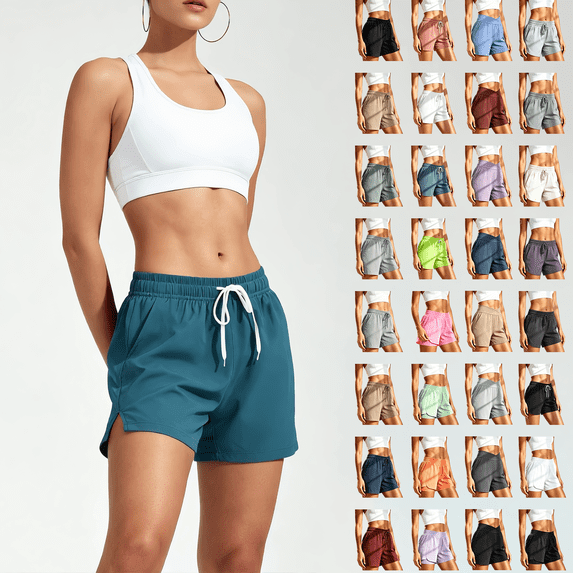 Women's High Waisted Wide Leg Shorts, Breathable Elastic Waist Casual Athletic Shorts with Comfy Liner, Summer Hiking Jogging Workout Shorts, Yoga Pants | VerBelle,Orange S