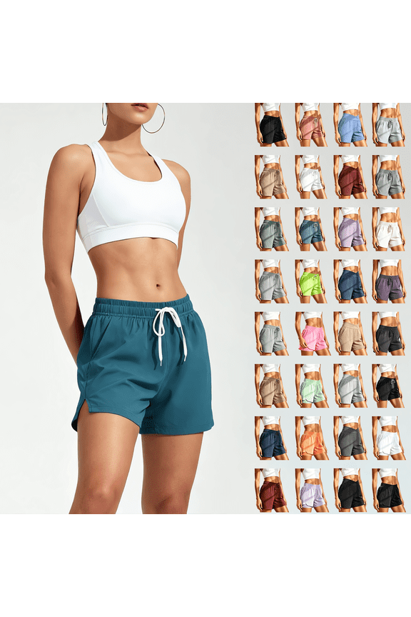 Women's High Waisted Wide Leg Shorts, Breathable Elastic Waist Casual Athletic Shorts with Comfy Liner, Summer Hiking Jogging Workout Shorts, Yoga Pants | VerBelle,Orange 2XL