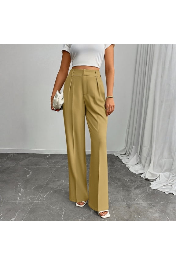 Women's High Waisted Wide Leg Suit Pants Loose Straight Business Casual Trousers Copper M
