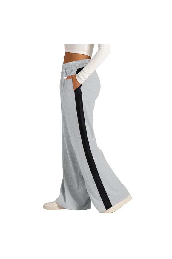 Women's High Waisted Wide Leg Sweatpants Elastic Drawstring Loose Lounge Trousers Slouchy Palazzo Pants with Pockets